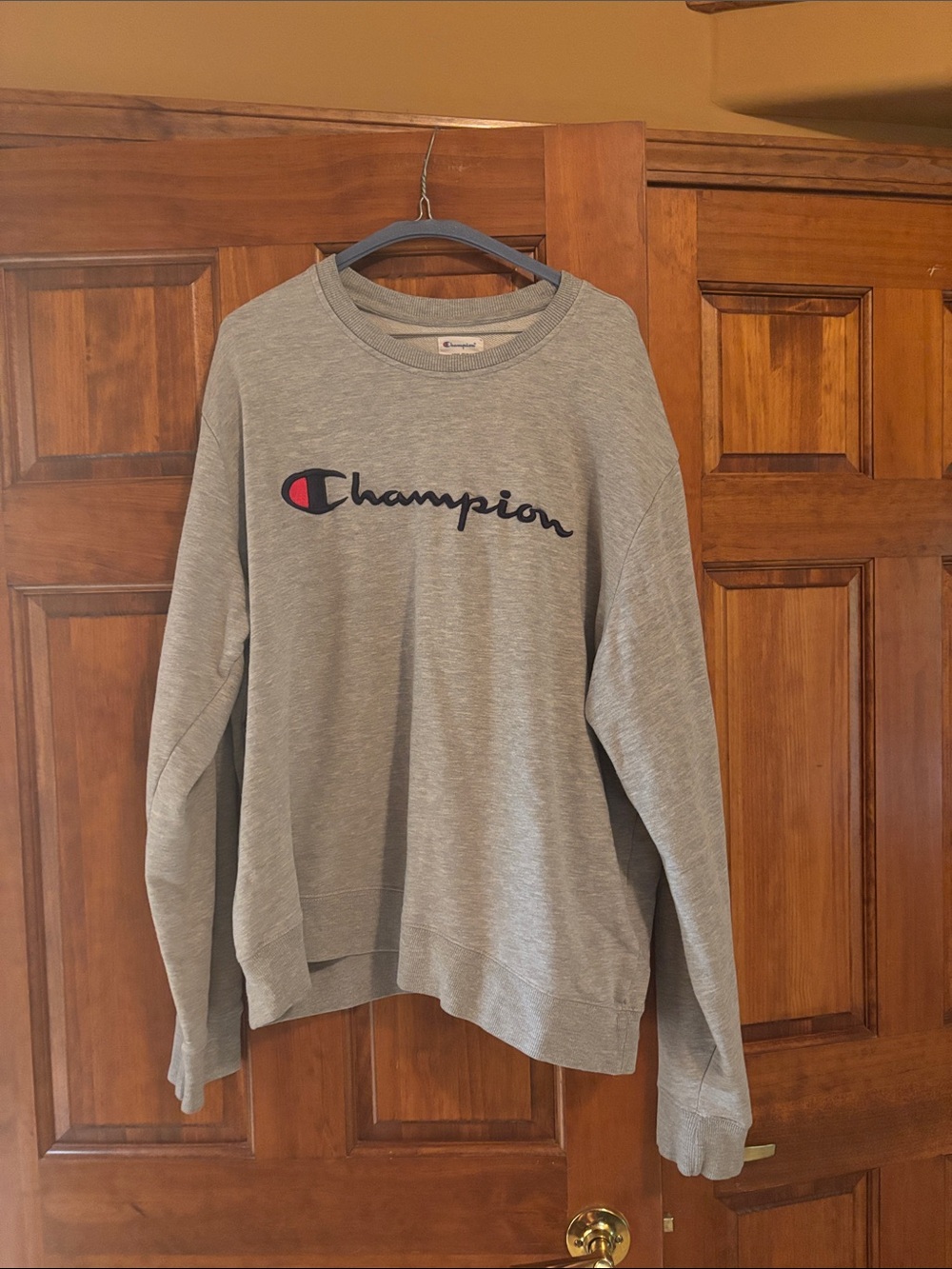 Champion Light Gray Crewneck Sweatshirt with Script Logo